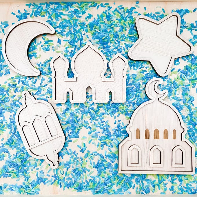Villa Hip Ramadan vulvormen set - 5 Stuks - Hout - Sensorisch speelgoed l Open einde l Speeltray - Moskee