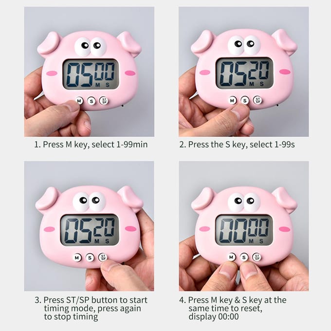 Digitale keukentimer Leuke dierentimer met sterke magneet Achterkantstandaard Luid alarm Groot scherm Type 1(Calf) wit