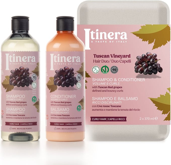 ITINERA Cosmetic Set: Shampoo + Conditioner voor Krullend Haar met Toscaanse Rode Druiven 2x370ml