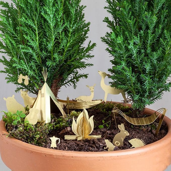 Camping Kamerplant - Tiny Camping - DIY pakket Goudkleurig Messing - Cadeau Plantenliefhebber