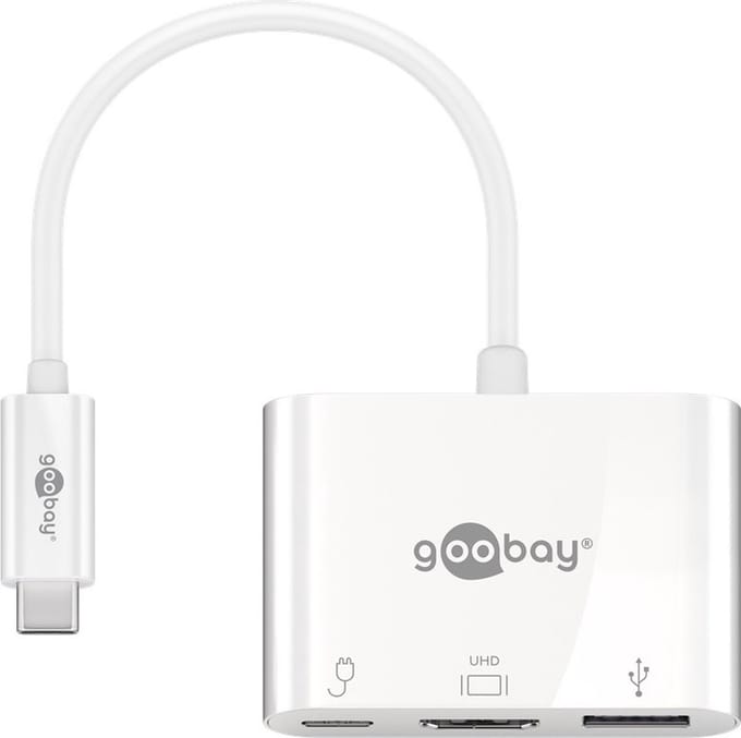 Goobay USB-C naar HDMI 4K 30Hz, USB-A en USB-C PD 60W adapter / wit - 0,15 meter