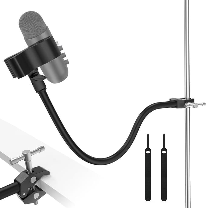 Flexibele 19" Gooseneck Microfoonarm met Grote Microfoonclip, Adapter en Klem - Verstelbare Microfoonstandaard voor Thuisstudio, Professioneel Gebruik en Ruimtebesparing
