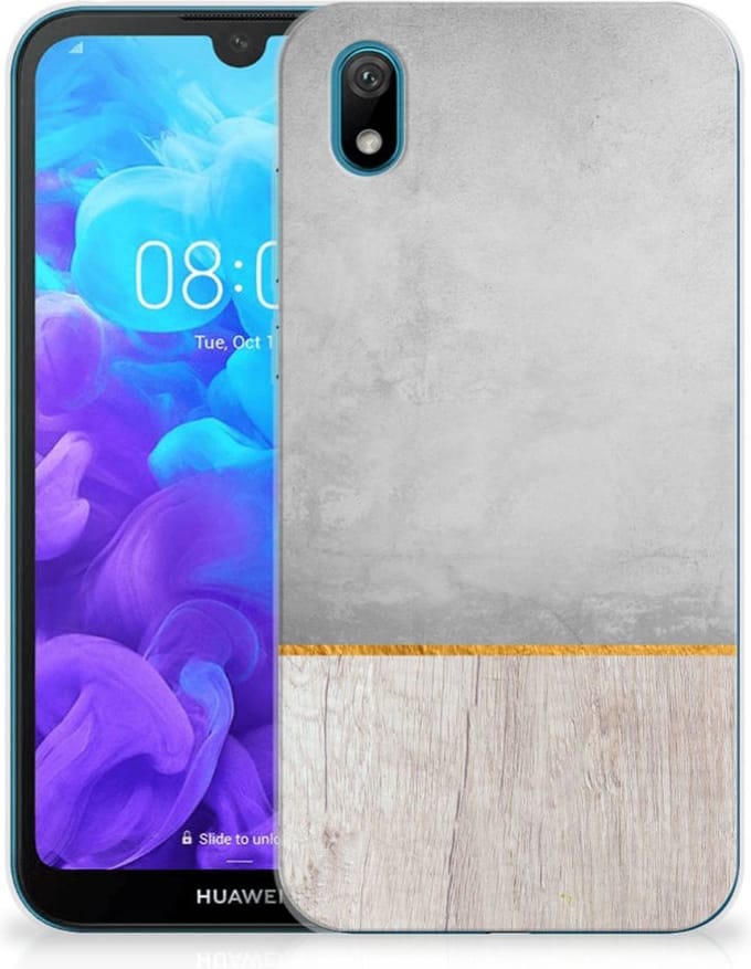 Huawei Y5 (2019) Bumper Hoesje Wood Concrete