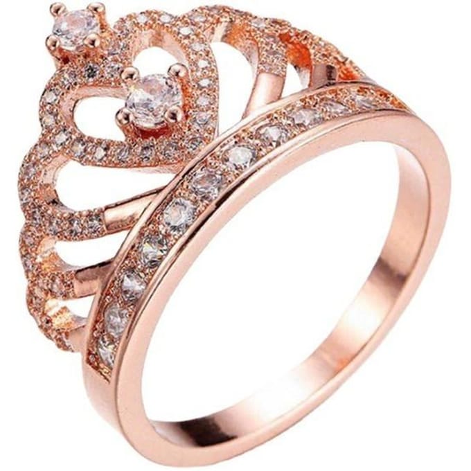 Gu Li Vintage Crystal Drill Hollow Crown Shaped Queen Style Micro Pave Crown Ringen Voor Vrouwen Party Ring 7 beige