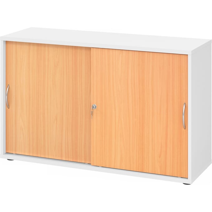 BETA 1752S | Schuifdeurkast | 2 OH - Wit/Beuken Metalen handgreep