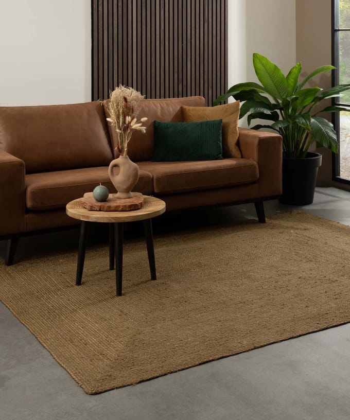 Jute vloerkleed - Pure olijfgroen 200x290