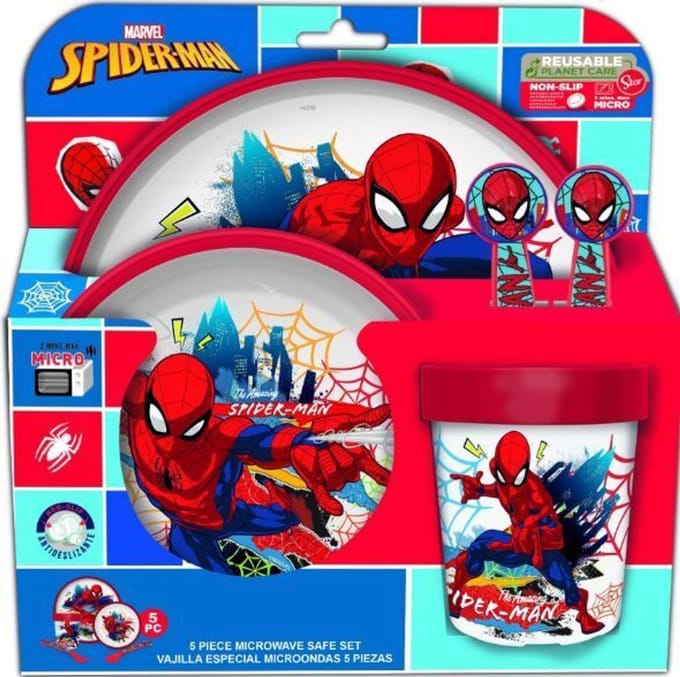 Set de Vaisselle Antidérapante Spiderman pour Enfants 5 Pièces