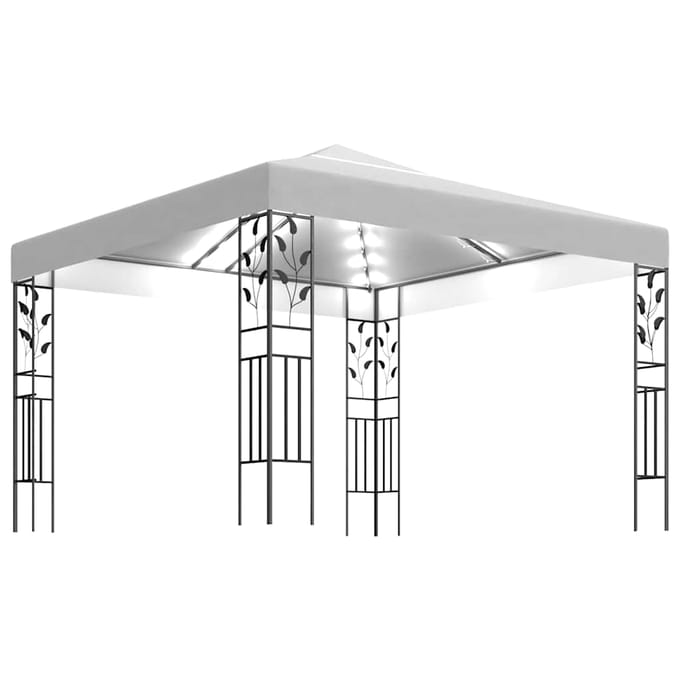 vidaXL - Prieel - met - LED-lichtslinger - 3x3 - m - wit