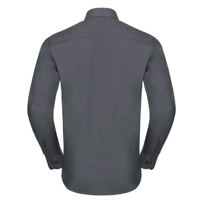 Russell Collection Heren Poplin Getailleerd Overhemd met Lange Mouwen (Konvooi Grijs)