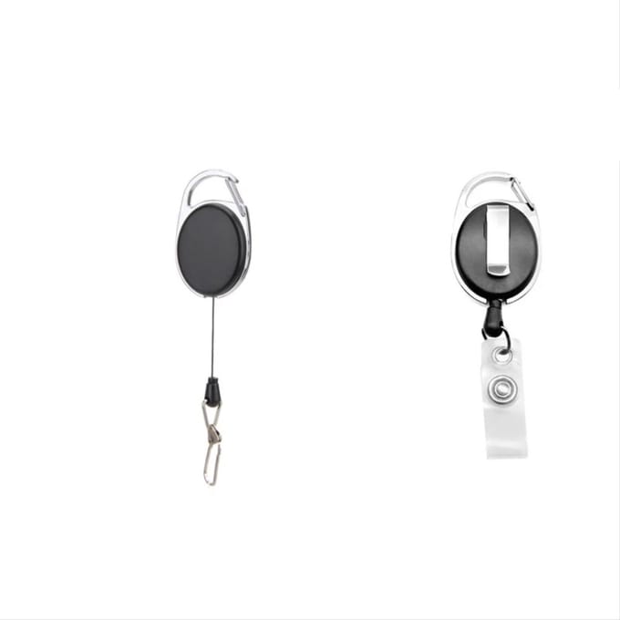 *** Mat Zwarte Badgehouder met Clip - Trekkoord Werkpas - Skipas - van Heble® ***