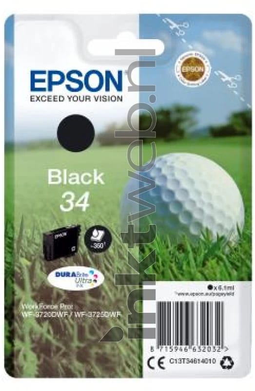 Epson Golfbal enkelverpakking zwart 34 DURABrite Ultra inkt