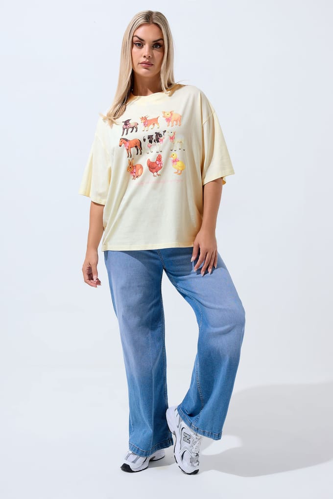 Limited Collection Wit Boerderijdieren Grafisch Oversized Tshirt Size 42