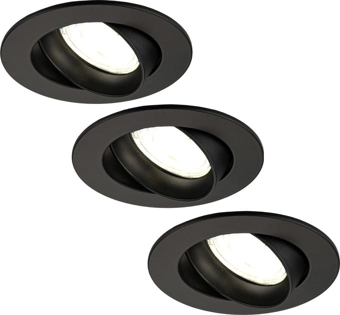 Ledvion - 3X LED Inbouwspot Rio - Zwart - Dimbaar - 3W - 4000K - Ø85 mm