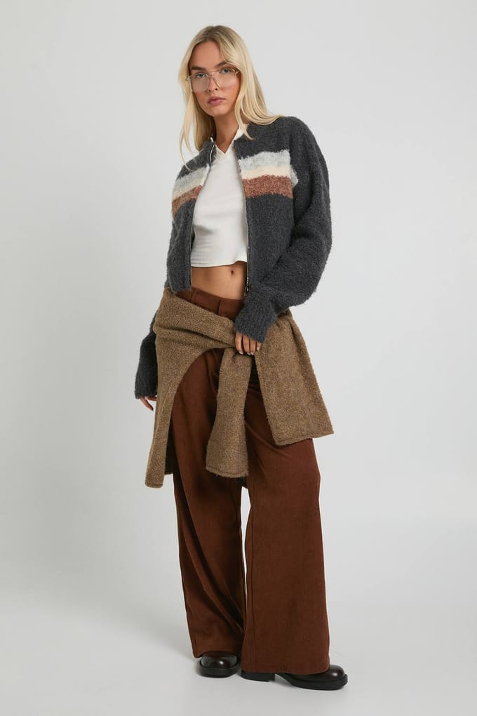 boohoo Dames Cord Cinch Taille Wijde Pijp Broek | Tan | Maat: 6