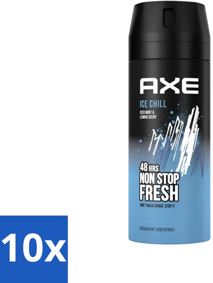 Axe - Deodorant Bodyspray - 48hrs Fresh - Ice Chill - Iced Mint & Lemon - 150 ml - Bulkverpakking - 10 stuks