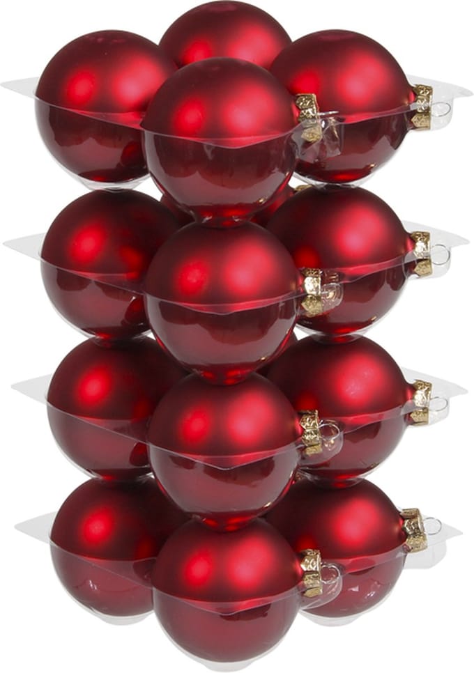 Glas kerstballen - 8 cm - 16 stuks - Rood