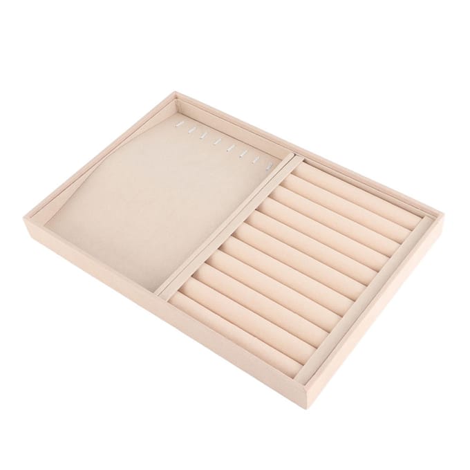 Sieraden Display Tray Armband Ring Oorbel Ketting Houder Opbergplaat Doos (Beige Flanel) white