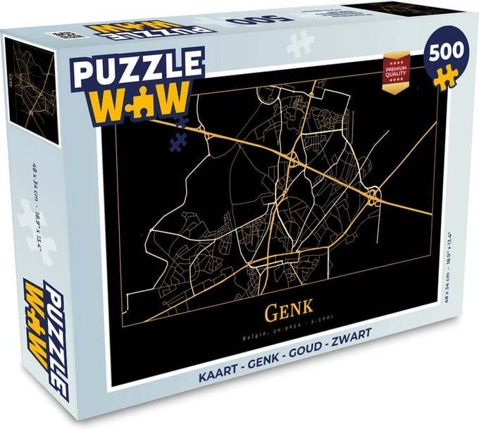 Puzzel Kaart - Genk - Goud - Zwart - Legpuzzel - Puzzel 500 stukjes