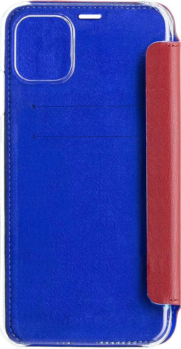 BeetleCase, Hoesje geschikt voor Apple iPhone 11 Pro - Leer Folio met Transparante Achterkant & Kaarthouder, Rood