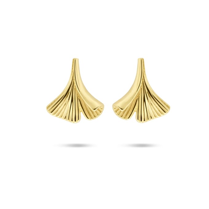 YO&NO oorknoppen - dames - ginkgo blad - oorbellen - Goud 14 karaat