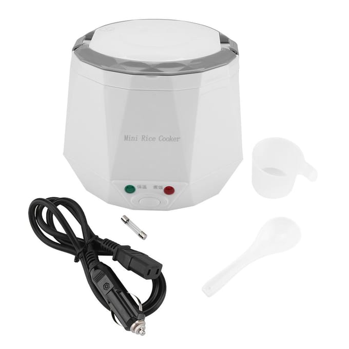 12V 100W 1.3 L Elektrische Draagbare Multifunctionele Rijstkoker Stoomkoker voor Auto Wit wit