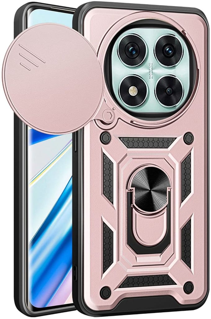 MobyDefend Hoesje - Geschikt voor Xiaomi Redmi Note 14 Pro 5G - Pantsercase Met Draaibare Ring - Rosé