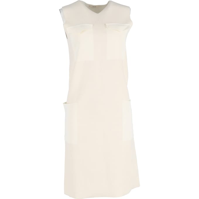 Celine mouwloze midi-jurk met vier zakken in crèmekleurige viscose