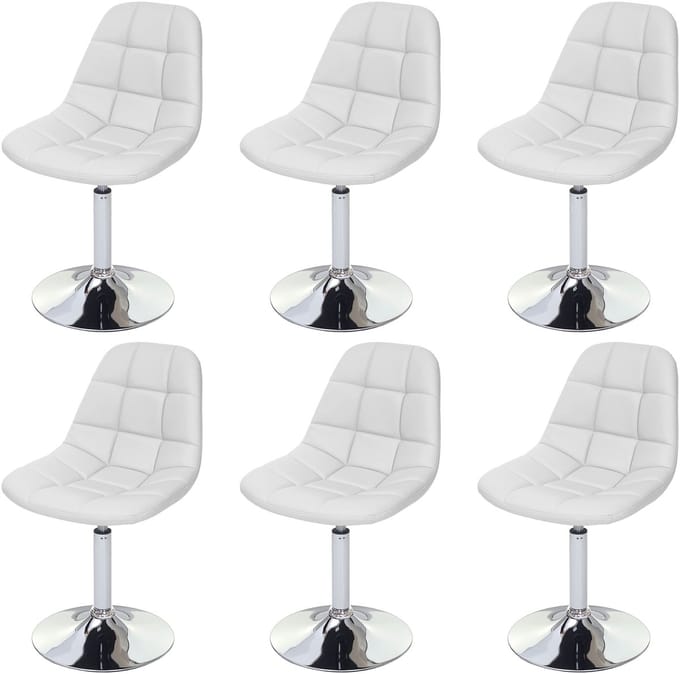 Set van 6 eetkamerstoelen MCW-A60, draaistoel, chroom ~ kunstleer wit