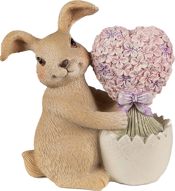 Clayre & Eef Beeld Konijn 12 cm Bruin Roze Polyresin