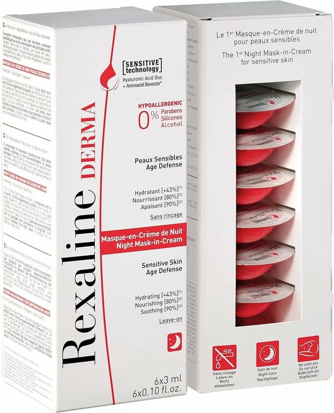 Hydrateren Nachtmasker Rexaline Derma 3 ml x 6 Gevoelige huid