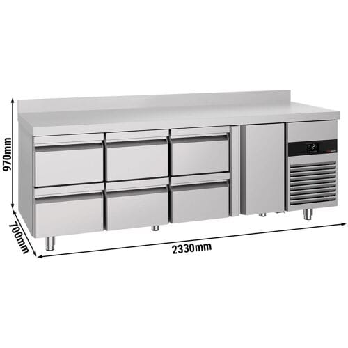 GGM Gastro Kühltisch PREMIUM - 2330x700mm - mit 1 Tür - 6 Schubladen - mit Aufkantung