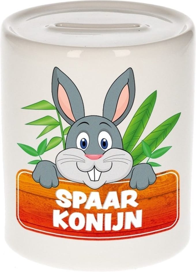 Kinder spaarpot met spaar konijn opdruk - keramiek - konijn spaarpotten
