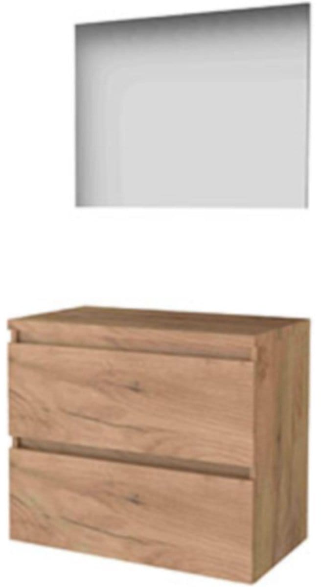 Basic-Line Basic 46 Badkamermeubelset - 80 x 46 cm - Greeploos - 2 Lades - Wastafelblad - Spiegel - Whisky Oak
