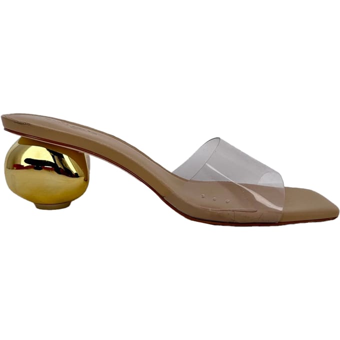 Cult Gaia Jila Clear Strap Block Heels in beige leer
