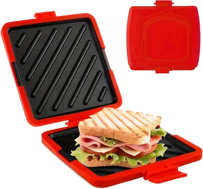Sandwich Maker - Keuken Gadget - Ontbijt Bereiden - Magnetron Verwarming - 17 cm Breed - Rood