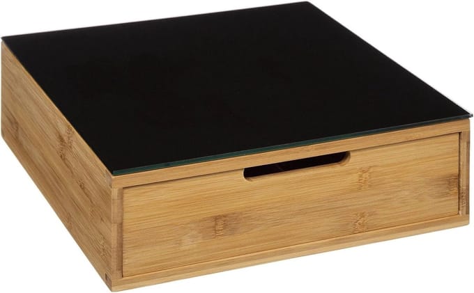 Famanu - Capsulehouder met 2 schuifladen van bamboe, 30 x 30 x 10 cm