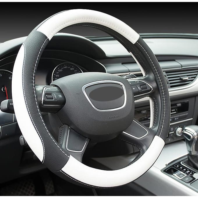 Housse de volant de voiture de luxe élégante – Tendance, sans odeur, confort toutes saisons 38 cm blanc