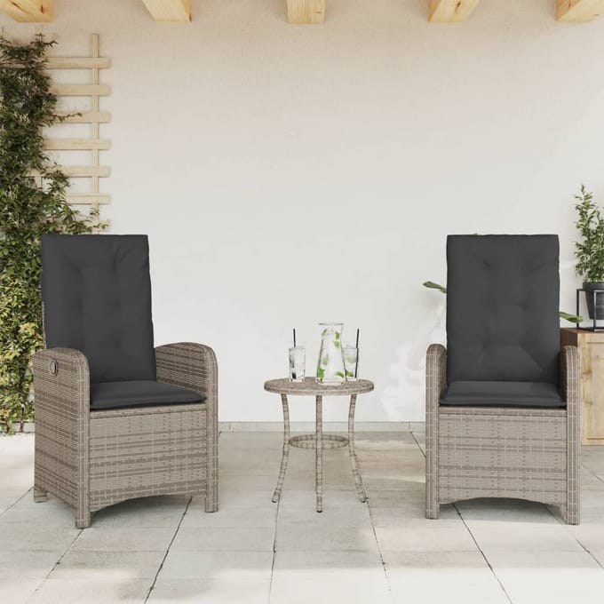 vidaXL - Tuinstoelen - 2 - st - verstelbaar - met - kussens - poly - rattan - grijs