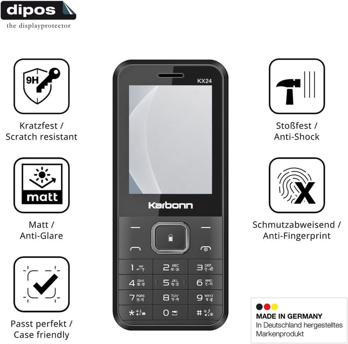 dipos – 2x Matte Pantserfolie geschikt voor Karbonn KX24 | 9H Screenprotector