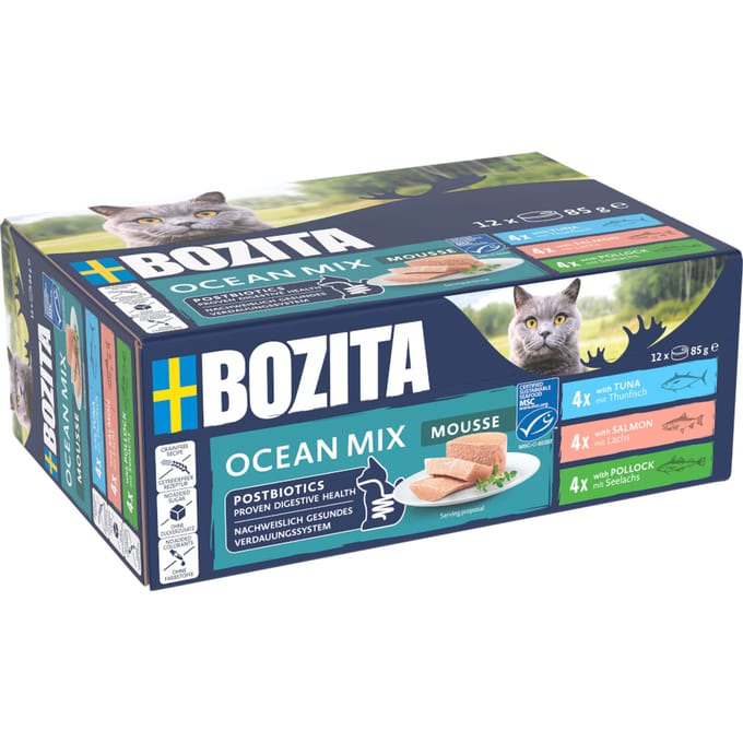 12x85g Bozita Mousse Gemengd Oceaan natvoer voor katten