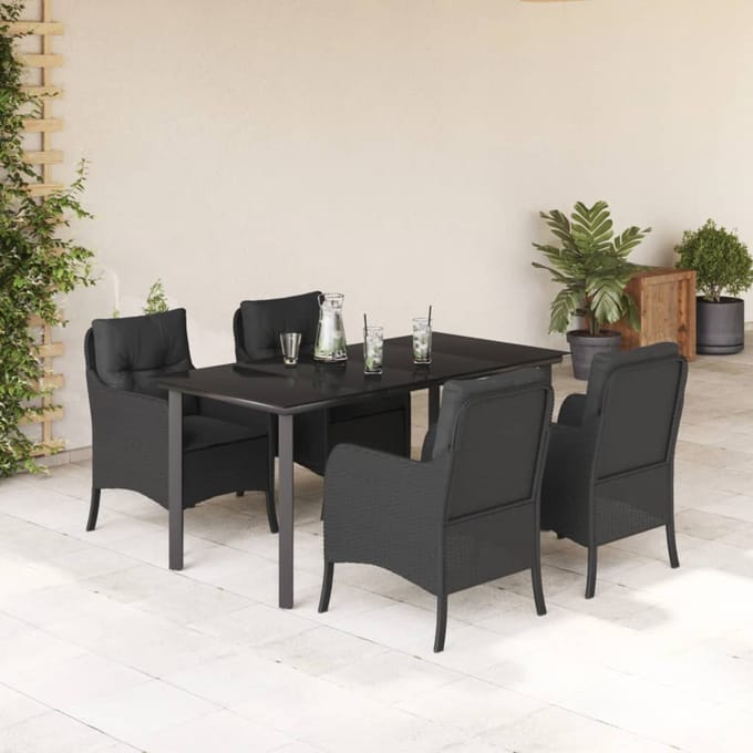 vidaXL - 5-delige - Tuinset - met - kussens - poly - rattan - zwart