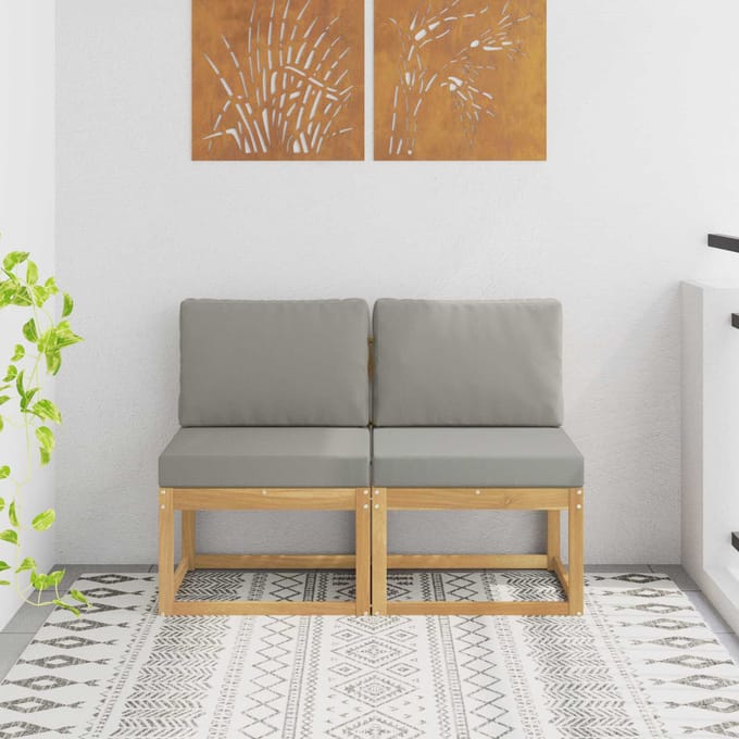 vidaXL - 2 - Stuk - Buiten - Midden - Sofa - Massief - Acacia - Hout - Wit