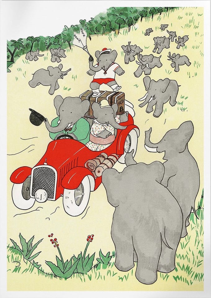 Babar Dans Son Auto (Babar de Olifant) | Poster | B2: 50 x 70 cm