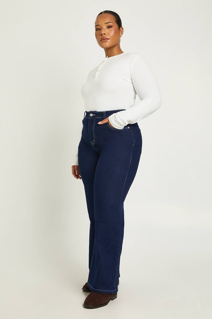 boohoo Dames The Plus Hoge Taille Rechte Pijp Jeans | Indigo | Maat: 16/32L