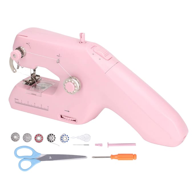 Handnaaimachine Roze Huishoudelijk Klein Draagbaar Elektrisch Dubbeldraads Naaigereedschap voor DIY US Plug white