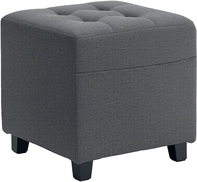 HOMCOM Voetenbankje - Polyester, rubberhout - 35 x 35 x 35 cm - Grijs