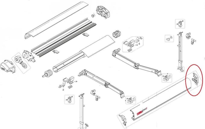 Fiamma F80S Eindkap Lead Rail Rechts Wit