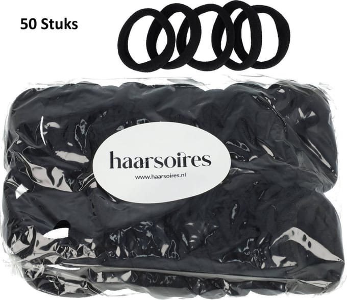 Haarsoires Haarelastieken Basic 4cm - Endless - Zwart - Set van 50 - Eenvoudige Haar Elastieken voor Dagelijks Gebruik