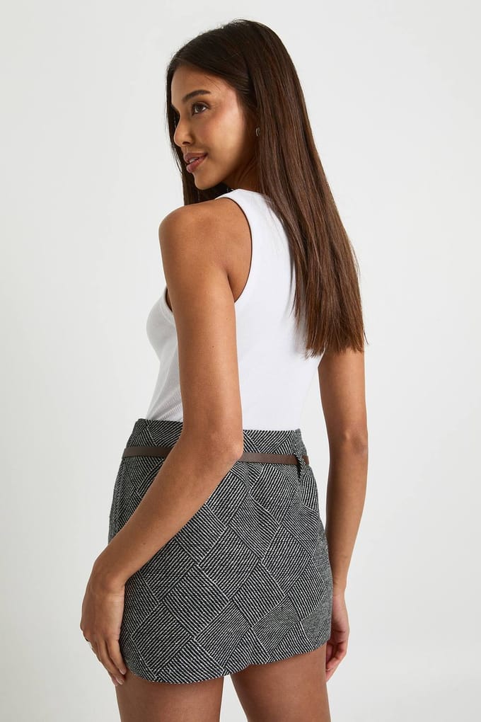boohoo Dames Premium visgraat mini-rok met ceintuur | Grijs | Maat: 44