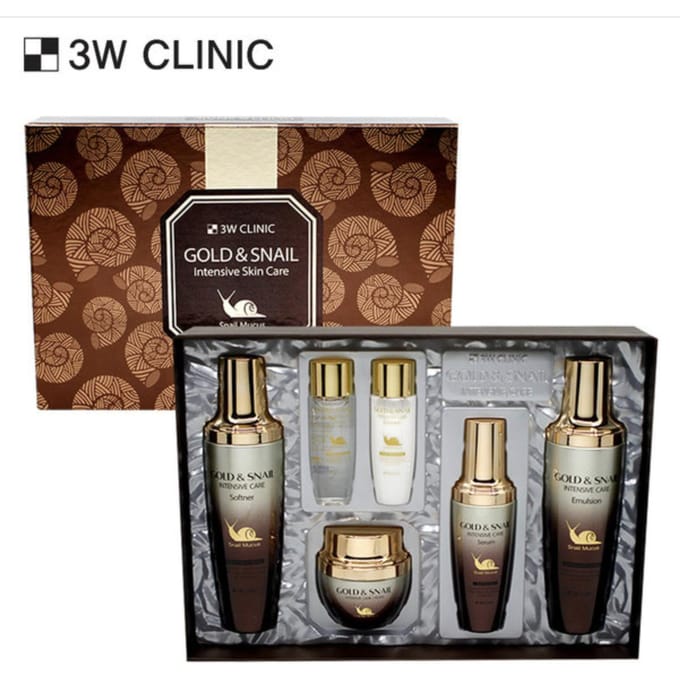 3W CLINIC Gold & Snail Intensive Care SET van 4 (Toner+Emulsie+Crème+Serum) #1SET gray